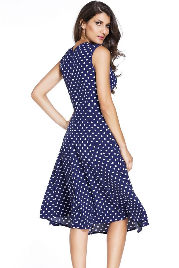 Women Summer Polka Dot Navy Skater Style Dresses Online Store For