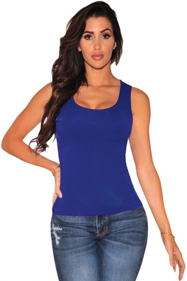 Women Sleeveless Back Lace Up Royal Blue Tank Top - Online 