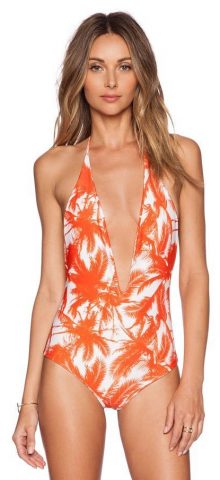 Hualong Deep V Halter Printed One Piece Swimsuits