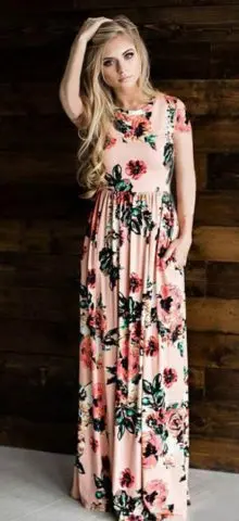 Hualong Short Sleeve Floral Print Bridesmaid Dresses