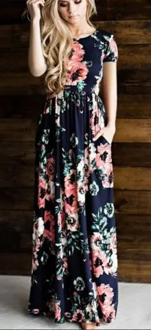 Hualong Short Sleeve Floral Print Bridesmaid Dresses