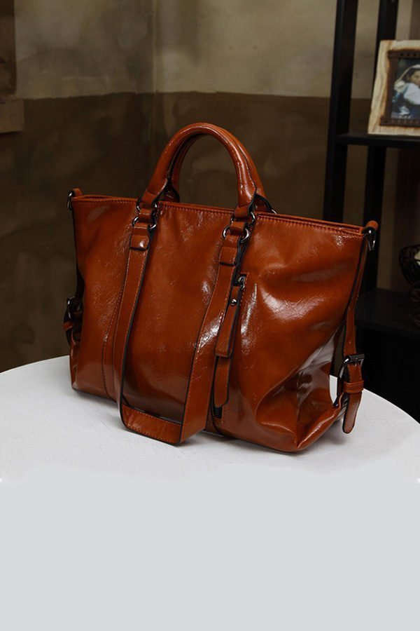 Hualong Luxury Leather Brown Large Shoulder Bags