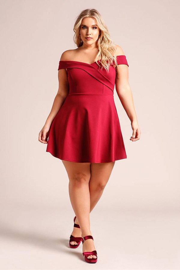 plus size off the shoulder red dress