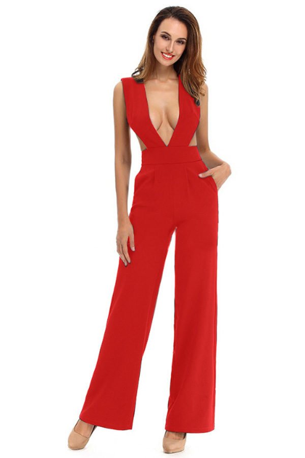 sleeveless sexy wide leg jumpsuit