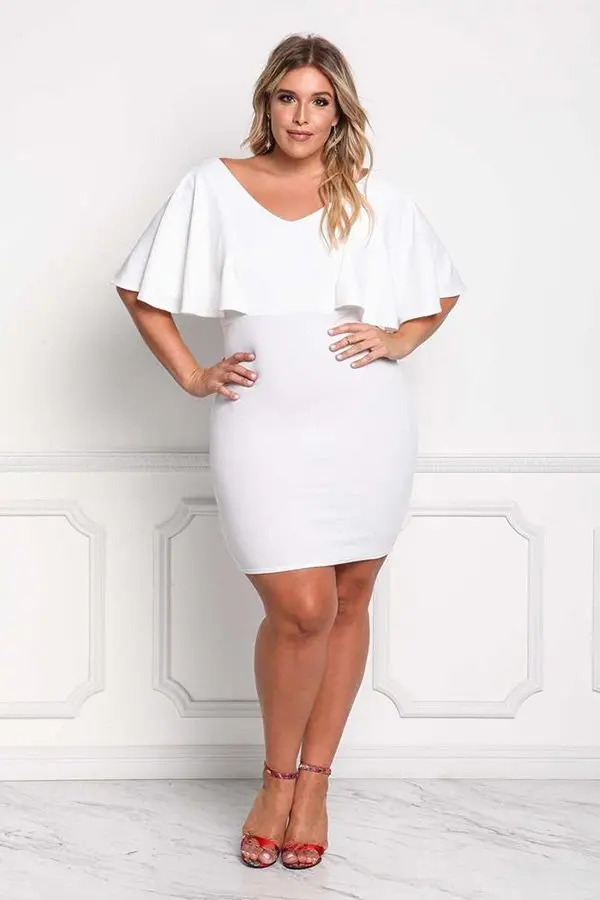 Hualong Sexy V Neck Fitted Plus Size White Dress Online