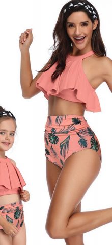 Hualong Cute Pink Printed Mother And Daughter swimsuits