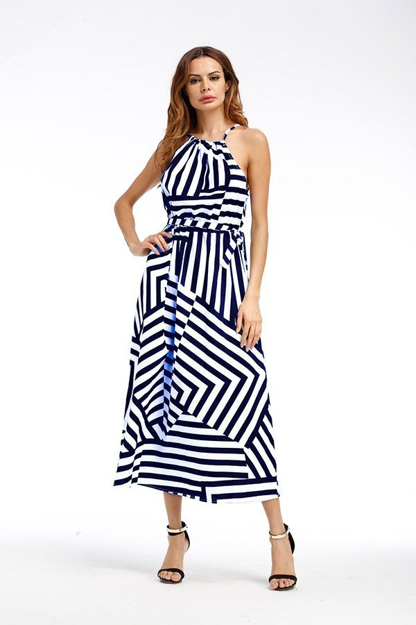 Blue And White Striped Dress with free shipping and over 55 OFF
