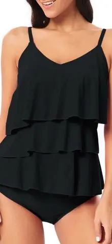 Hualong Cute Black Strap Two Pieces Full Coverage Swimsuit