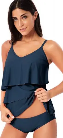 Hualong Cute Dark Blue Strap Two Pieces Full Coverage Swimsuit