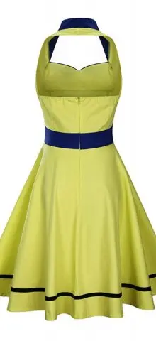 Hualong Elegant Vintage Style Backless Yellow Halter Neck Skater Dress