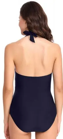 Hualong Sexy Dark Blue Backless Halter One Piece Bathing Suits