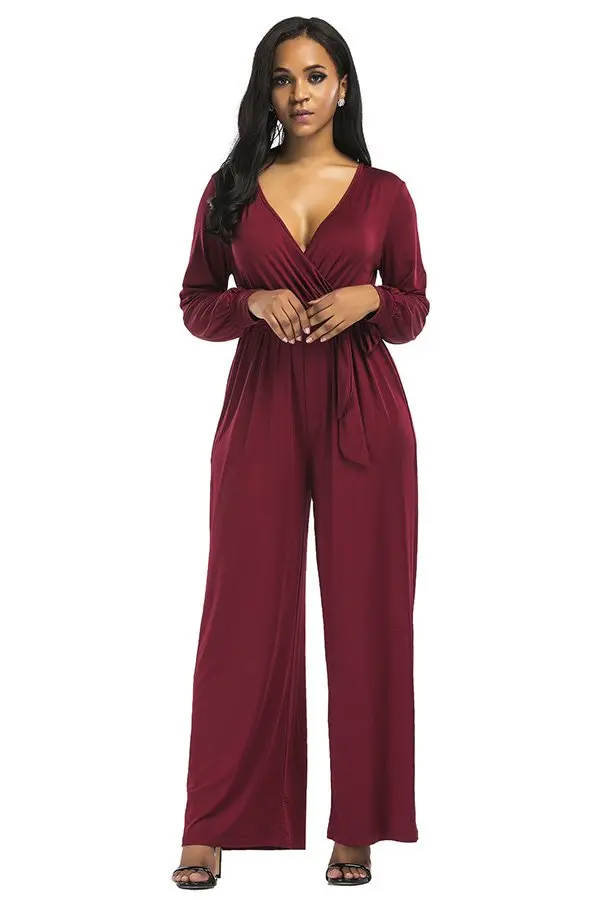 Long Sleeve Evening Jumpsuits with v neck and wide leg design