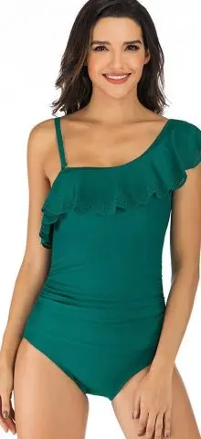 Hualong Sexy One Shoulder Flounce Green One Piece Swimwear