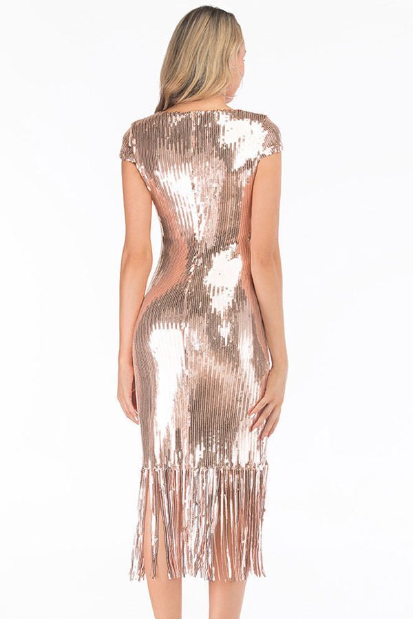 short sleeve fringe dress