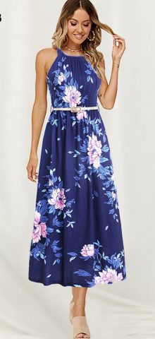 Hualong Cute Belt Short Sleeveless Floral Summer Dress