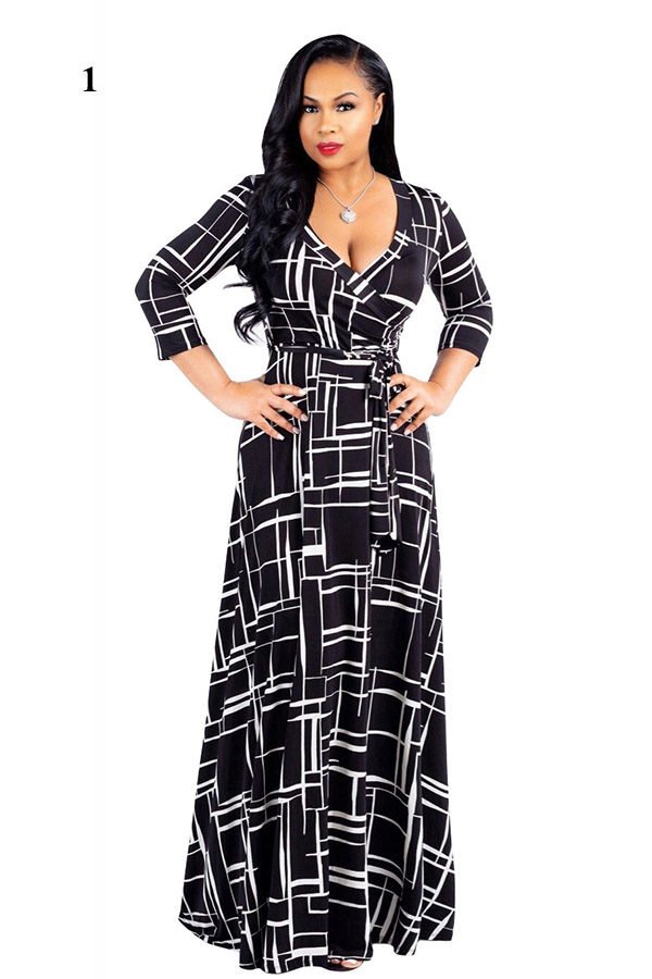 Plus Size Maxi Dresses with half sleeve and printed