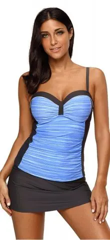 Hualong Sexy Sleeveless Ruched Two Pieces Blue Ladies Tankinis 1