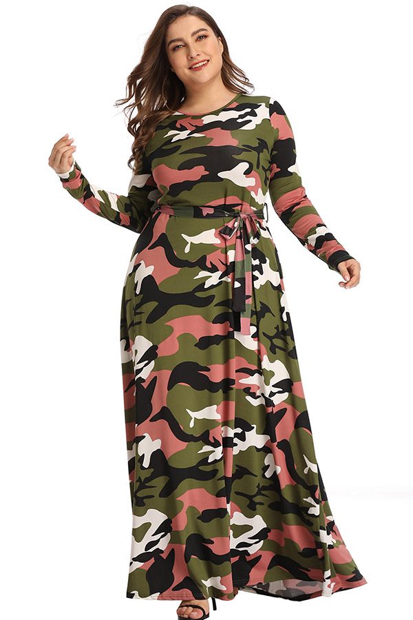 Plus Size Camouflage Dresses with long sleeve design