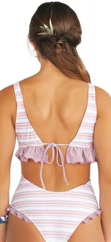 Hualong Sexy Tie Back Striped One Piece Bathing Suit