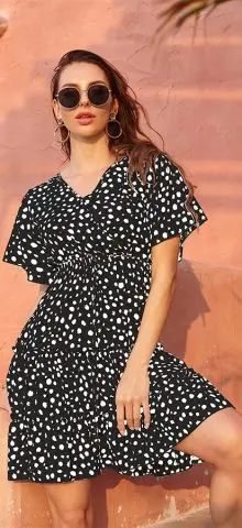 Hualong Cute Summer Chiffon Material Short Sleeve Floral Dress
