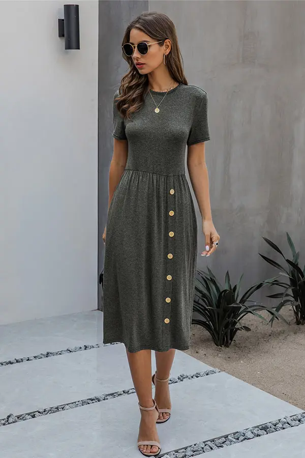 Casual Short Sleeve Maxi Dress with Button Front design